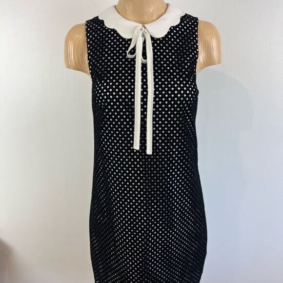 Twee CeCe Dress Scalloped Peter Pan Collar Bow Tie Black White Polka Dot Size 2 - Picture 1 of 13